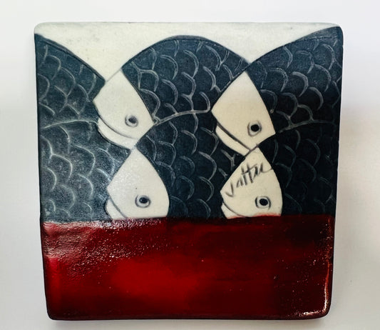 Fish on Coaster 3.5x3.5 Sally Jaffee