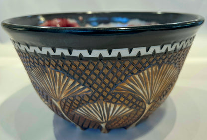 Carved Ginkgo Leaf Bowl by Foxlo Pottery