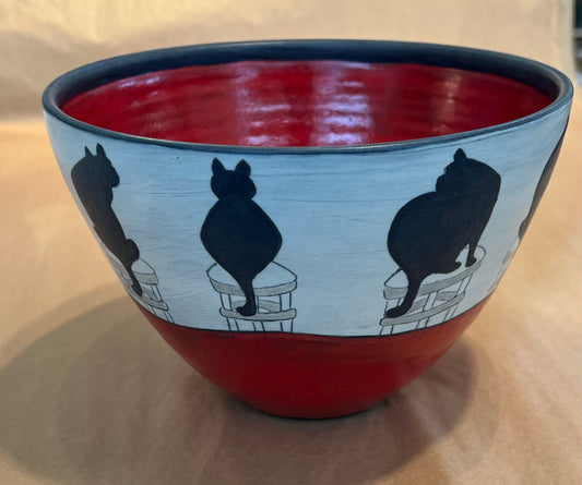 Cats on Bowl 5”x8” by Sally Jaffee