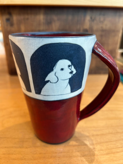 Dogs on Coffee Cup 5”x3 1/2” by Sally Jaffee