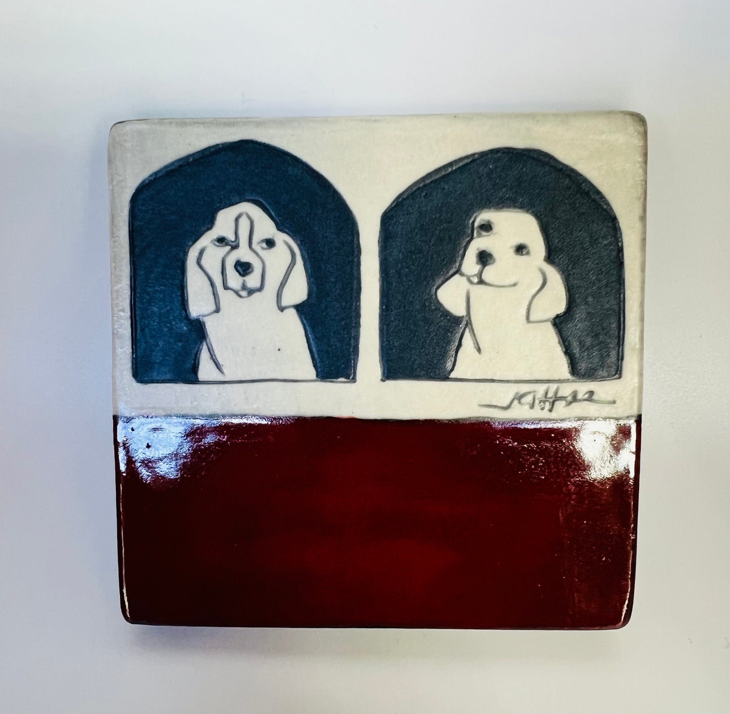 Dogs on Coaster 3.5"x3.5" Sally Jaffee