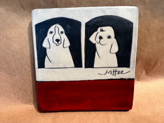 Dogs on Coaster 3.5"x3.5" Sally Jaffee