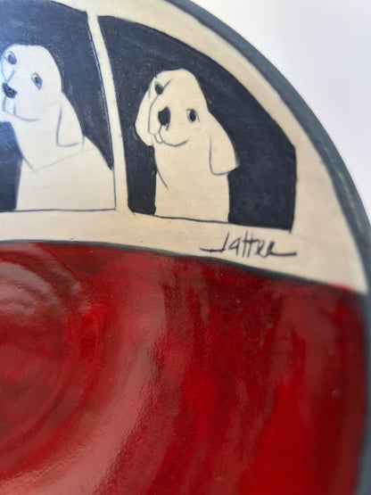 Dogs on Bowl 7.5"x3" by Sally Jaffee