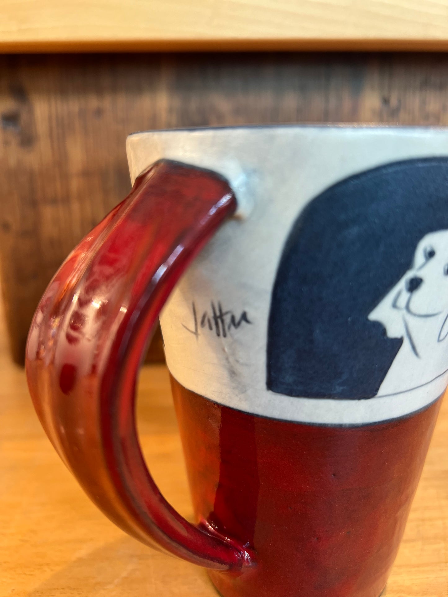 Dogs on Coffee Cup 5”x3 1/2” by Sally Jaffee