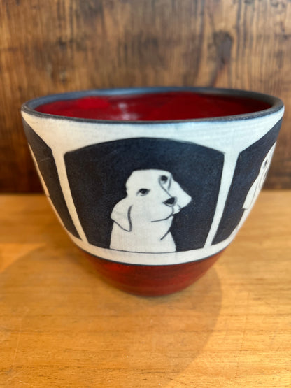 Dogs on Latte Cup 4”x4” by Sally Jaffee