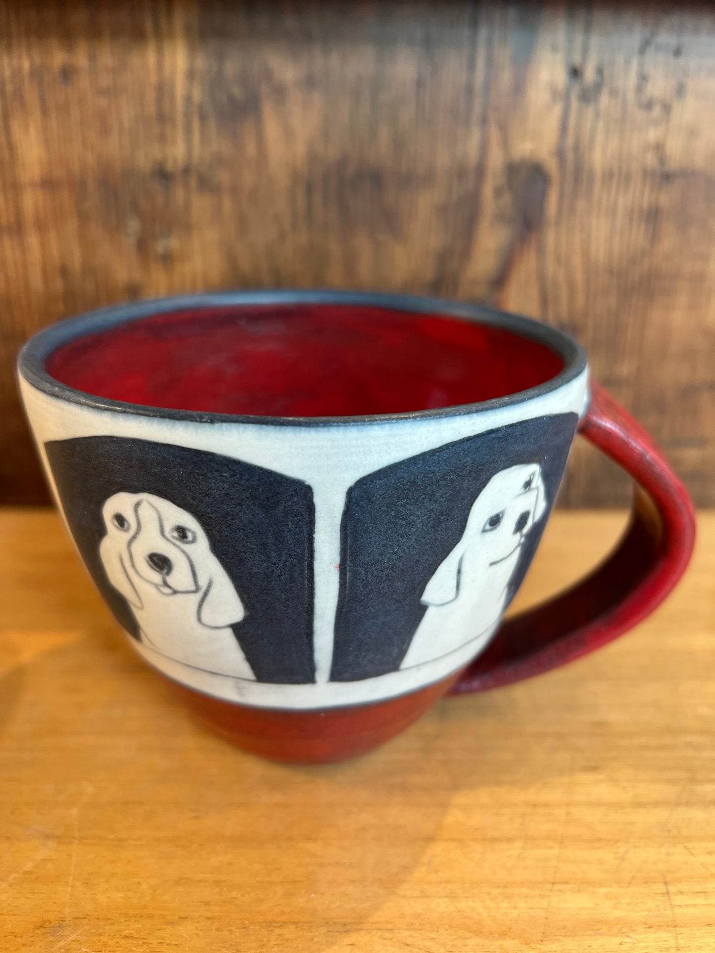 Dogs on Latte Cup 4”x4” by Sally Jaffee