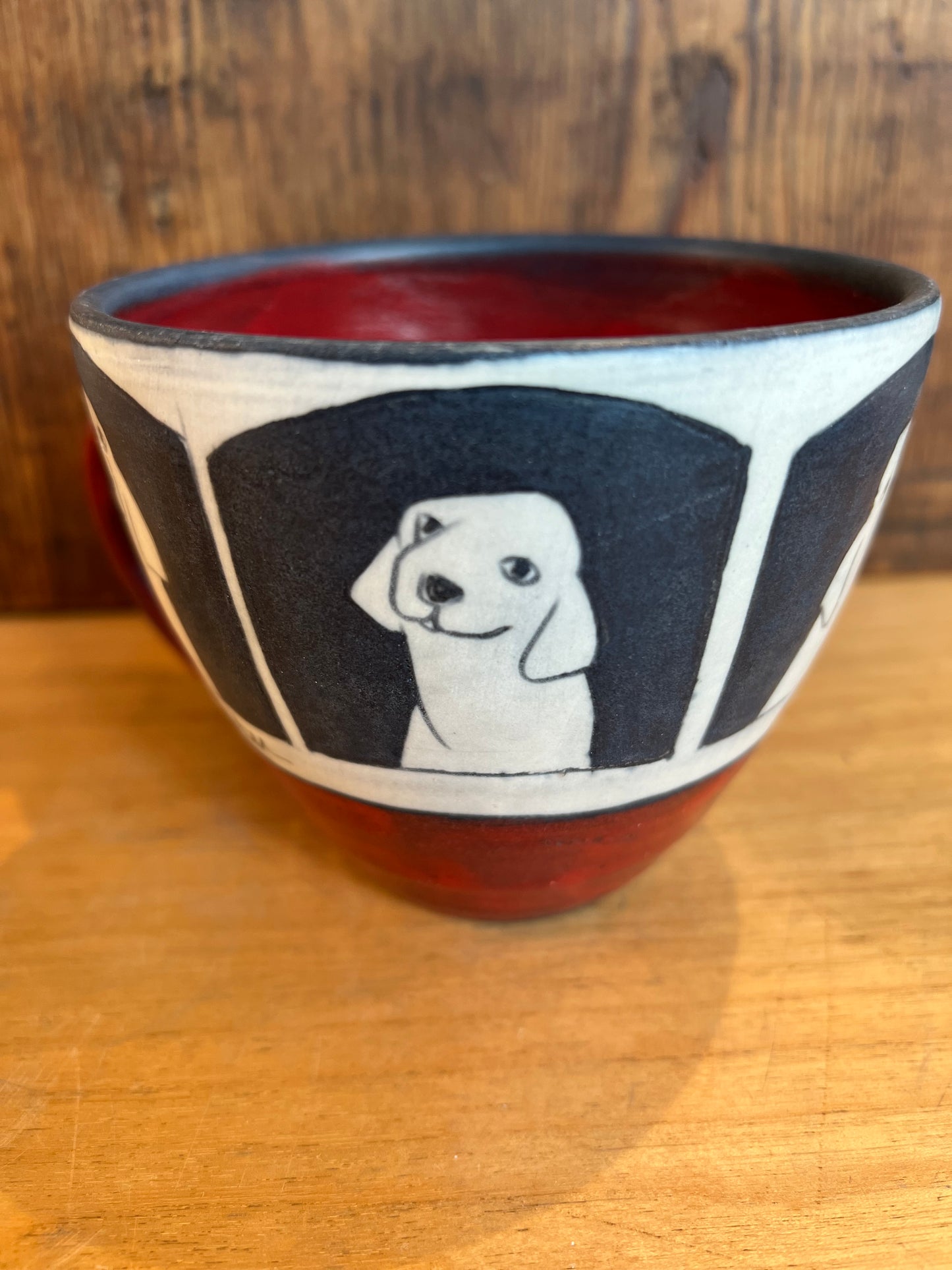 Dogs on Latte Cup 4”x4” by Sally Jaffee