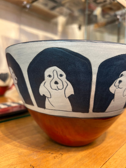 Dogs on Bowl 8”x5” by Sally Jaffee