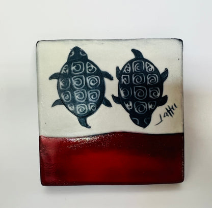 Turtle on Coaster 3.5x3.5 Sally Jaffee