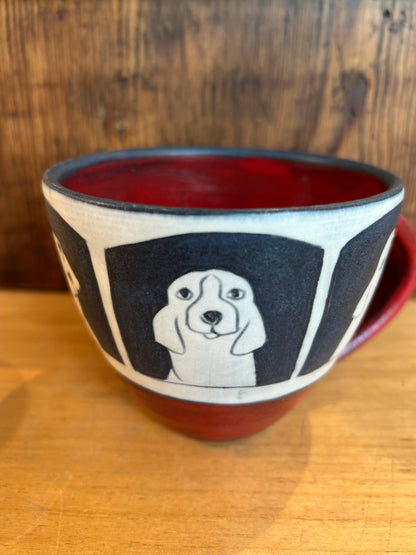 Dogs on Latte Cup 4”x4” by Sally Jaffee