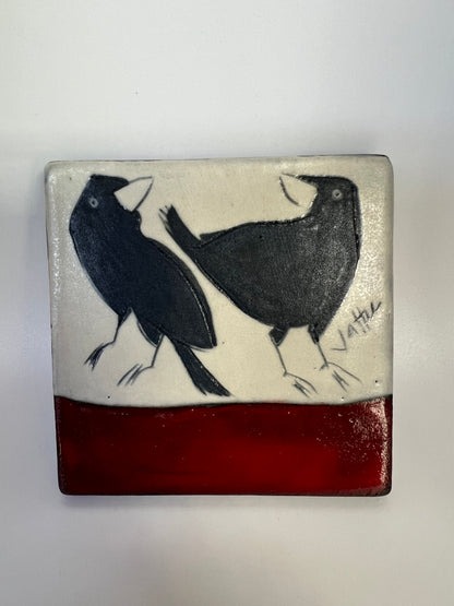 Crow on Coaster 3.5"x3.5" Sally Jaffee