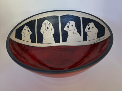 Dogs on Bowl 7.5"x3" by Sally Jaffee