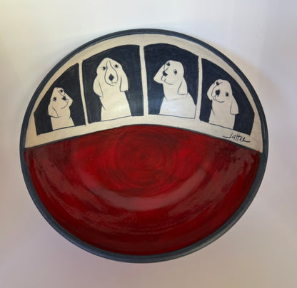 Dogs on Bowl 7.5"x3" by Sally Jaffee