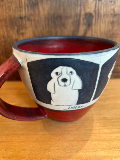 Dogs on Latte Cup 4”x4” by Sally Jaffee