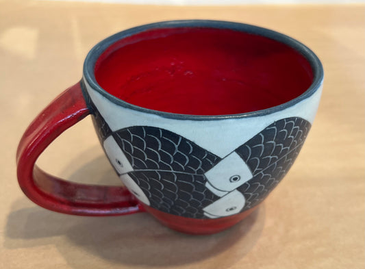 Fish on Latte Cup 4”x4” by Sally Jaffee