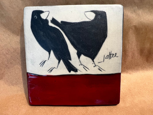 Crow on Coaster 3.5"x3.5" Sally Jaffee