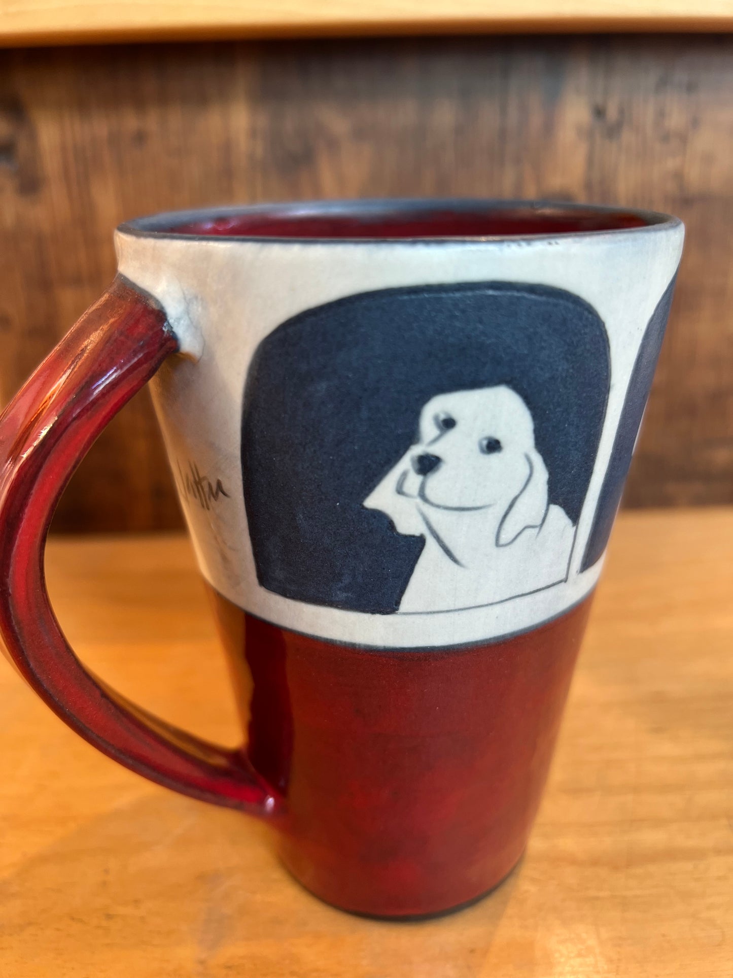 Dogs on Coffee Cup 5”x3 1/2” by Sally Jaffee